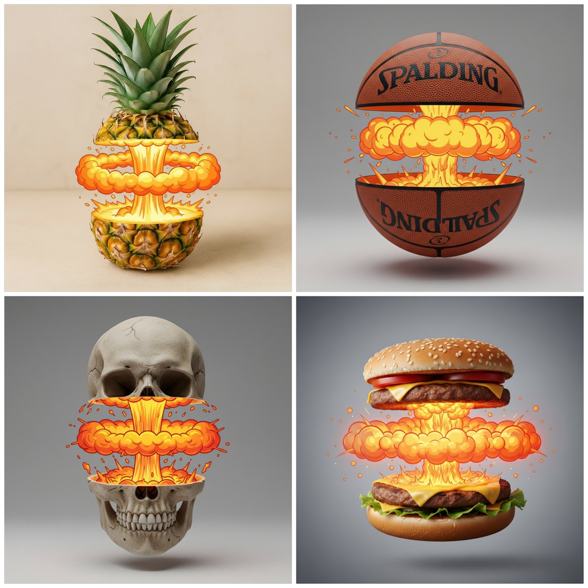 카툰 폭발로 물체 절단