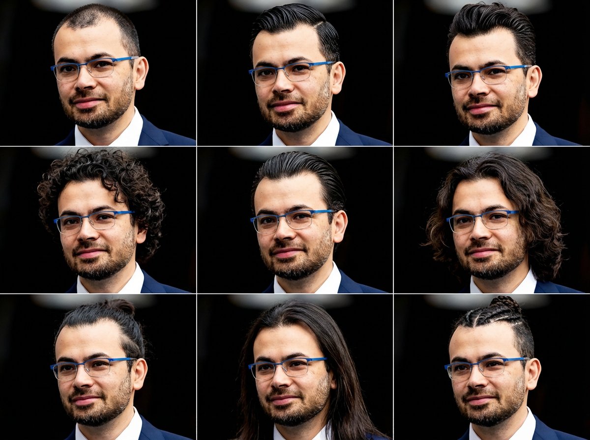 9種類の異なるヘアスタイルを作成