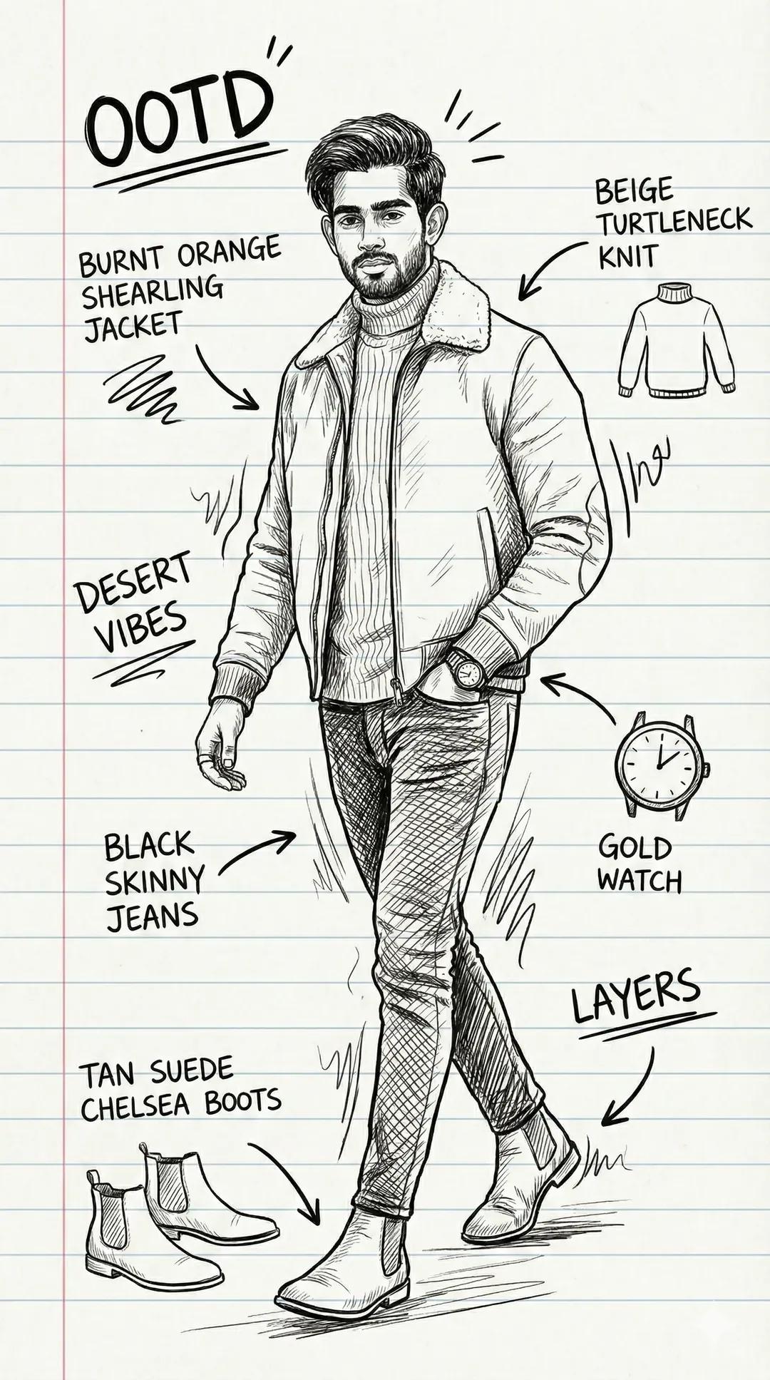 Desglose de dibujos a mano alzada OOTD